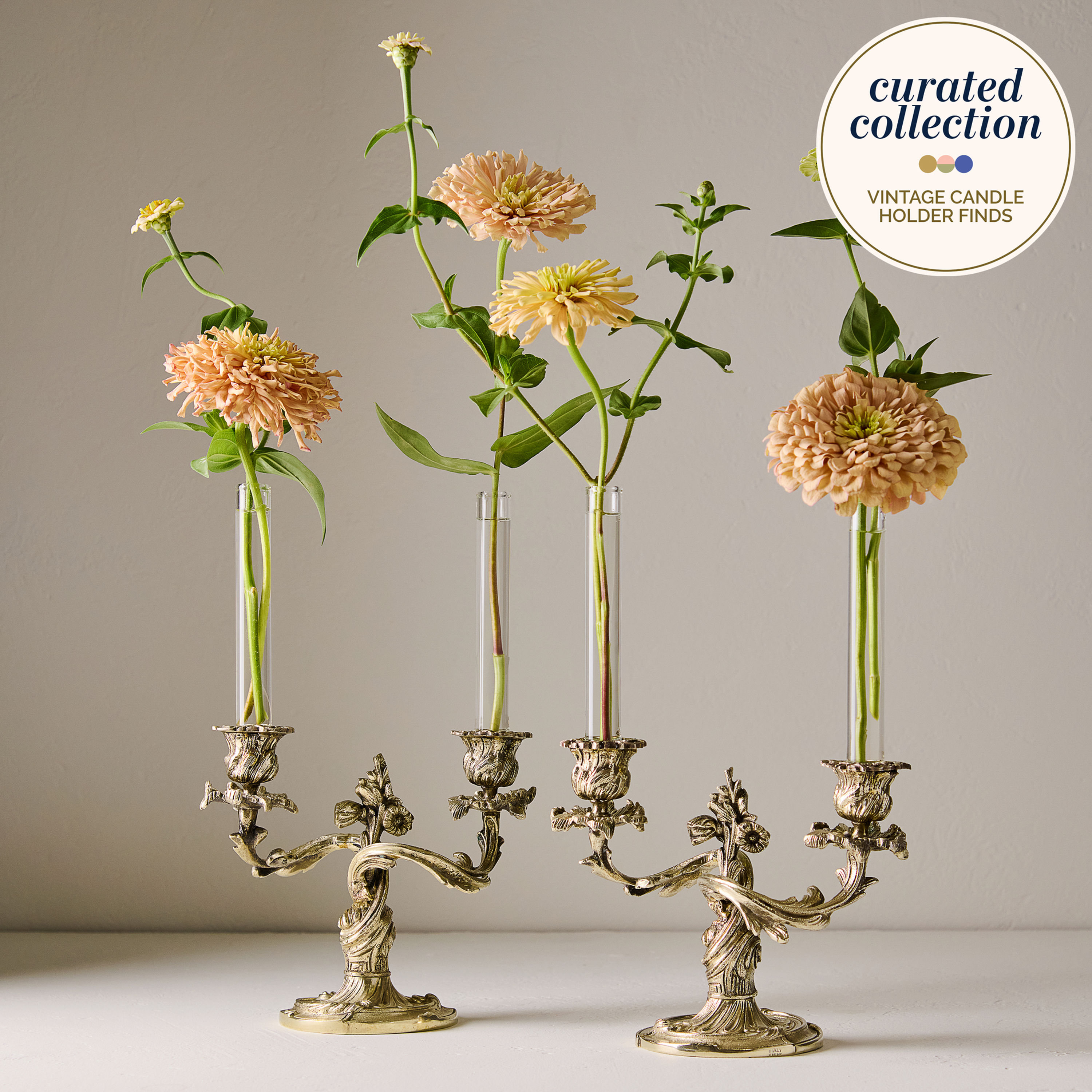 Italian Silver Plated Bronze Double Candle Holder (Set of 2)