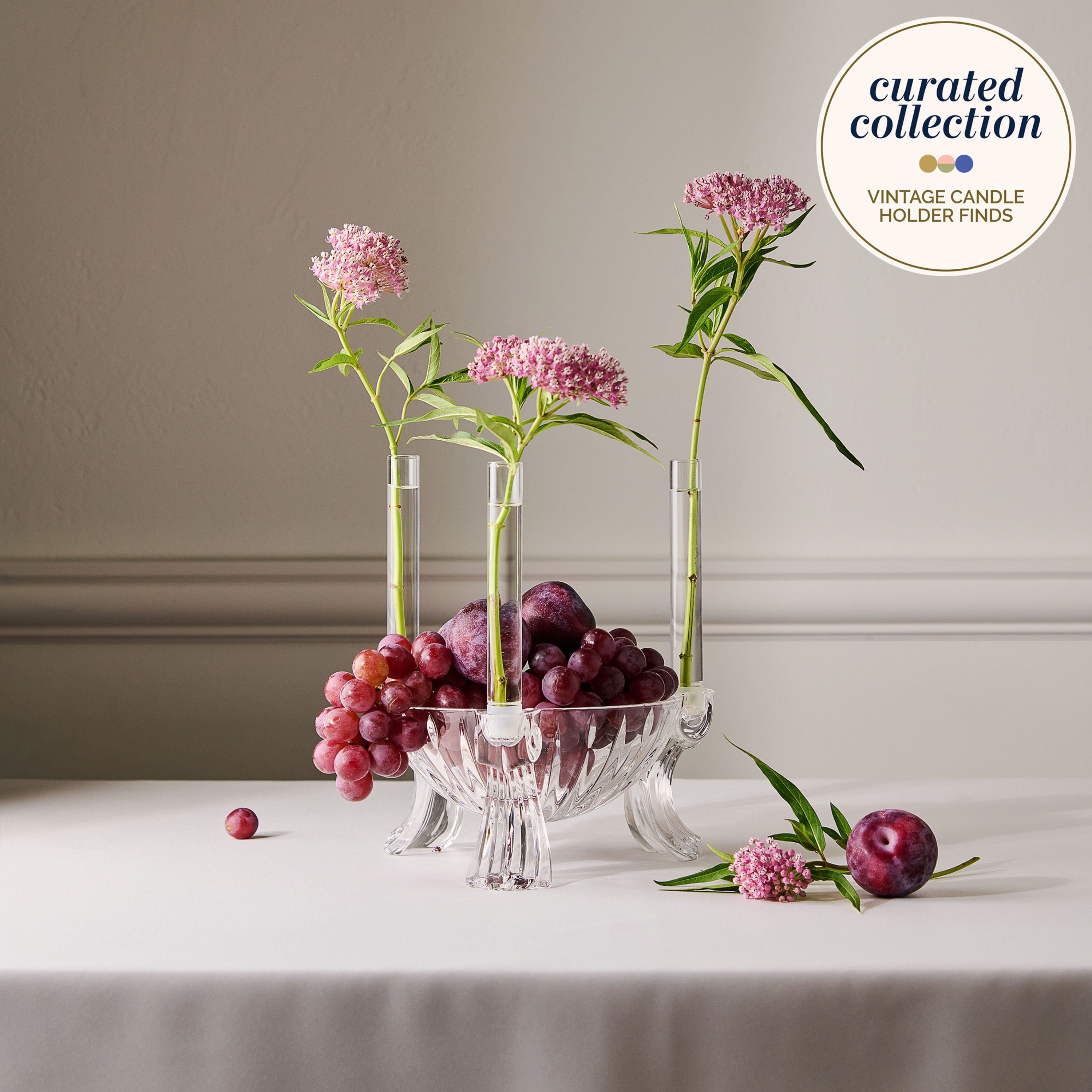 Crystal Scroll Footed Candle Holder Bowl