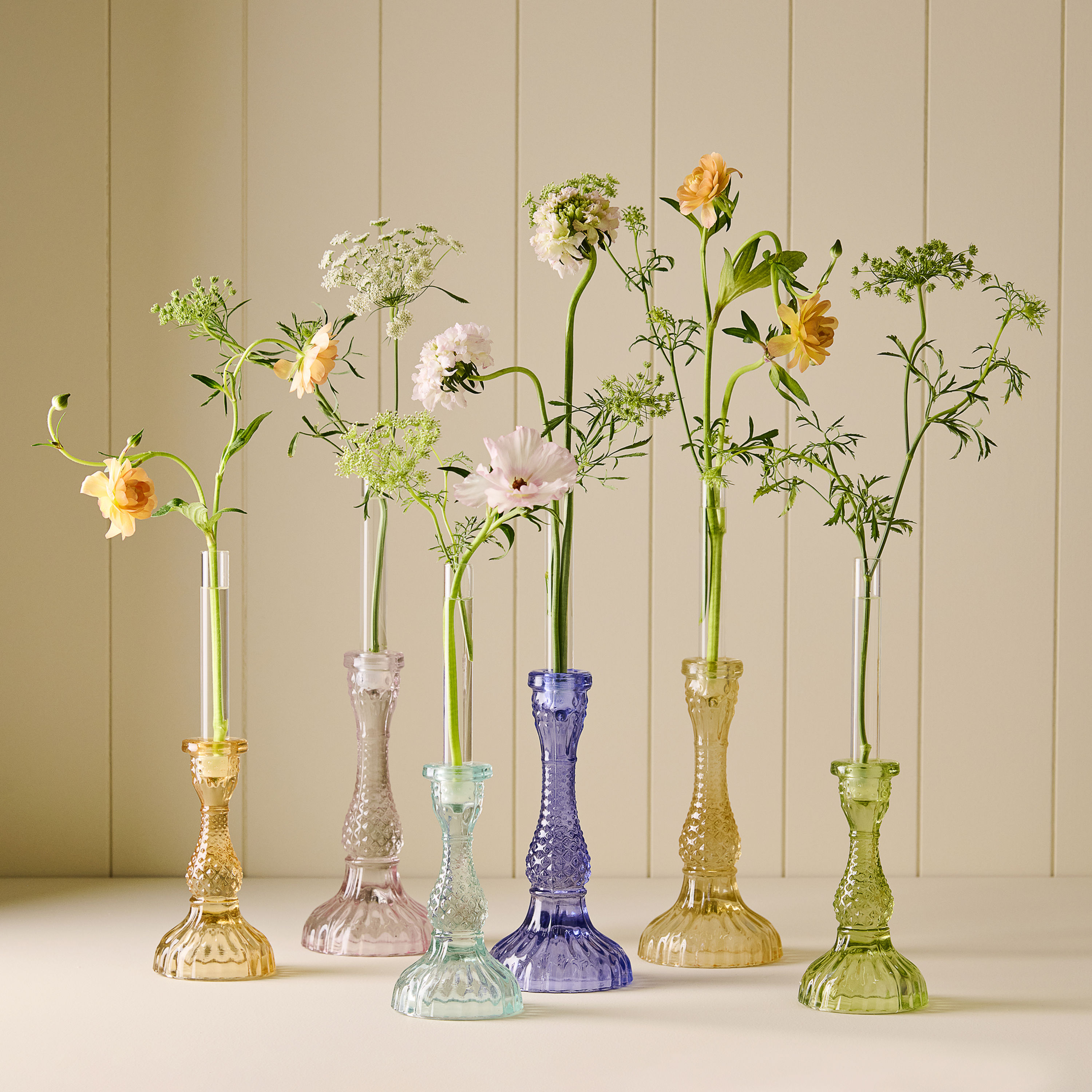 Multicolor Glass Candle Holders (Set of 6)