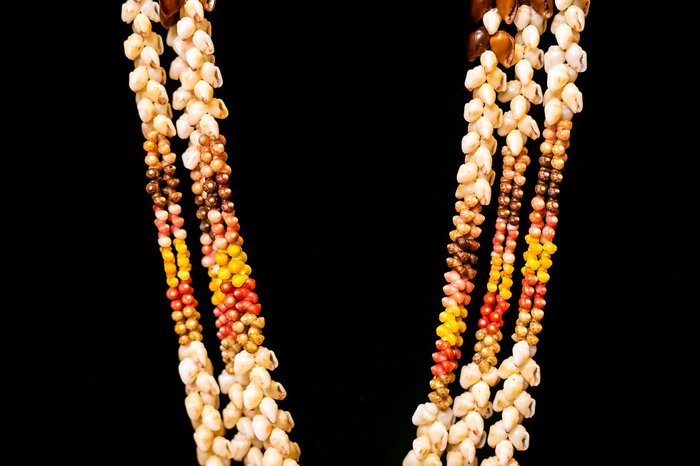 Thumbnail: Close-up of Kahelelani shells 34” Three Strand Kipona Shell Lei