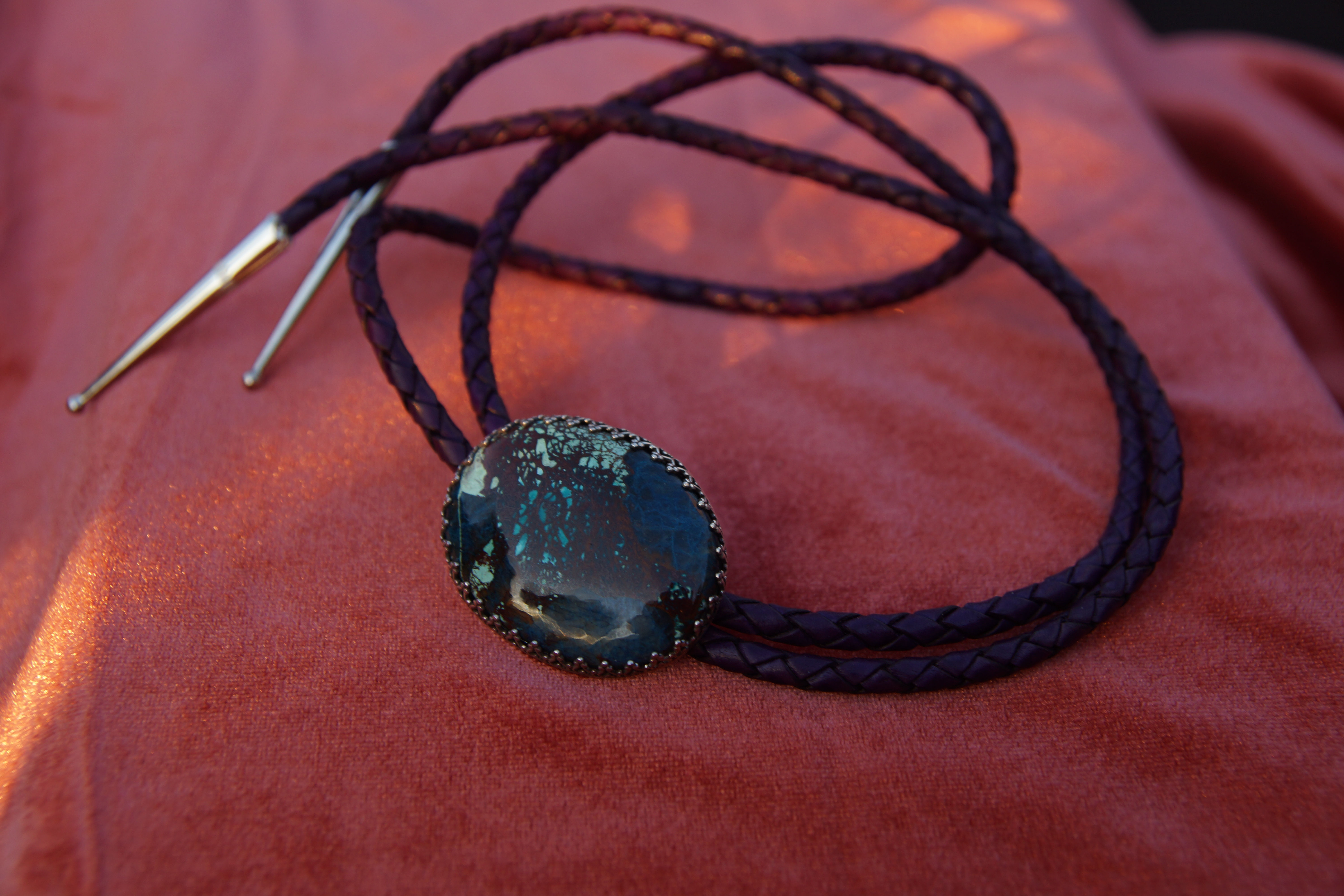 Oval Shattuckite Bolo Tie with braided cord