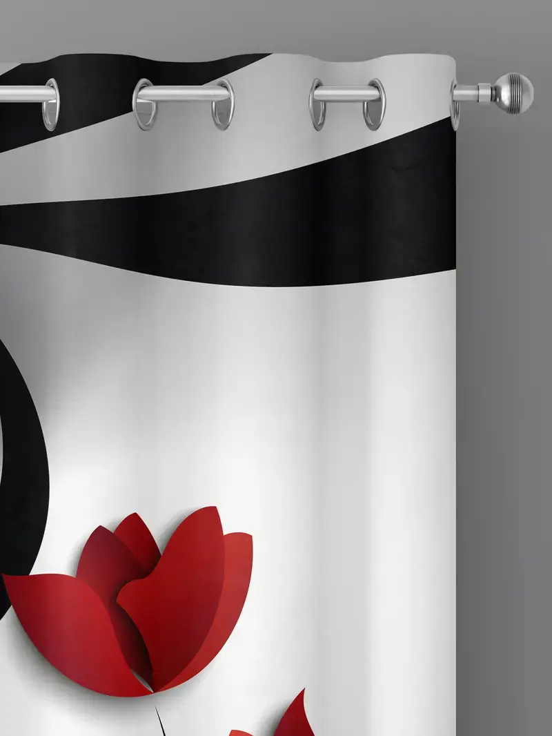 Thumbnail: 2pcs Abstract Art Curtains with Red Flower Design
