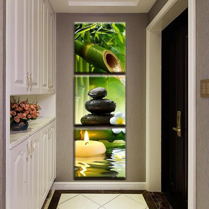 Triptych Bamboo and Stone Wall Art