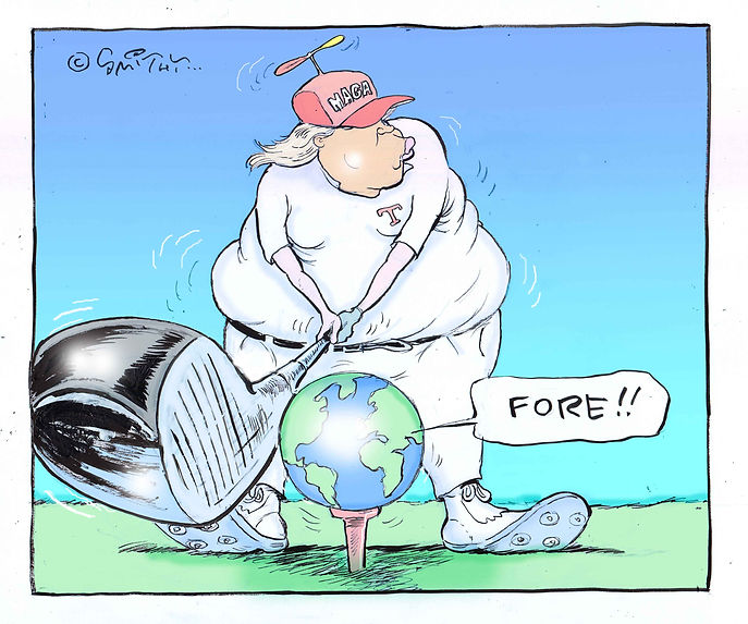 Smithy cartoon , Trump golf , Fore!