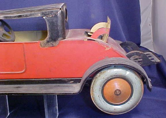 Thumbnail: Antique J. Chein Toy Pressed Steel Sedan Coupe Car Hercules Tire
