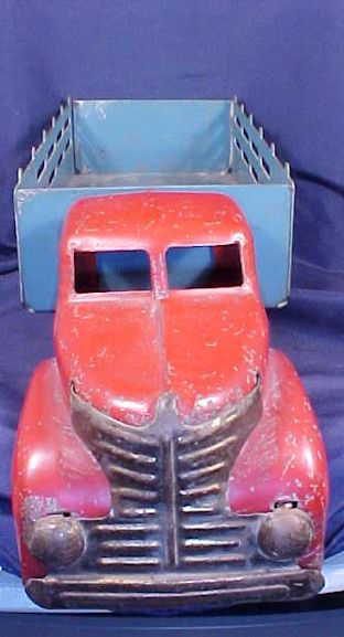 Thumbnail: Marx Wyandotte Toy Stake Bed Metal Truck - Blue Red