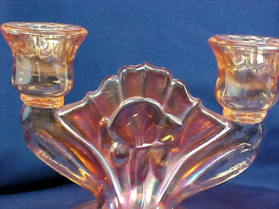 Thumbnail: Jeanette Glass Iris and Herringbone Pair Candleholders