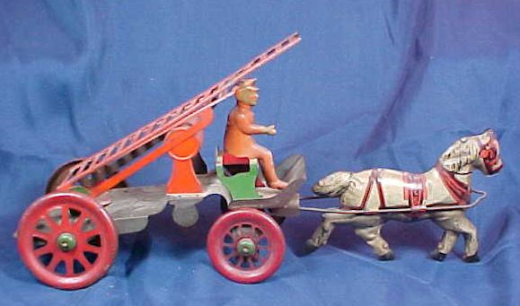 Antique Tin Horse Drawn Fire Wagon Ladder