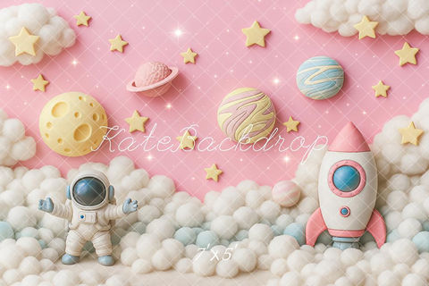 Cosmic Cutie pastel space backdrop with rocket, astronaut, planets, and stars at Shutter Swan Studios in Lakeland, FL
