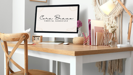 Desk with desktop computer displaying Cora Bravo Virtual Assistant