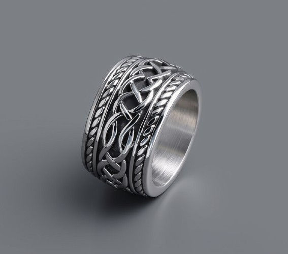 Herenring met Keltische knoop en gevlochten detail van 316L chirurgisch staal – stoer, tijdloos design