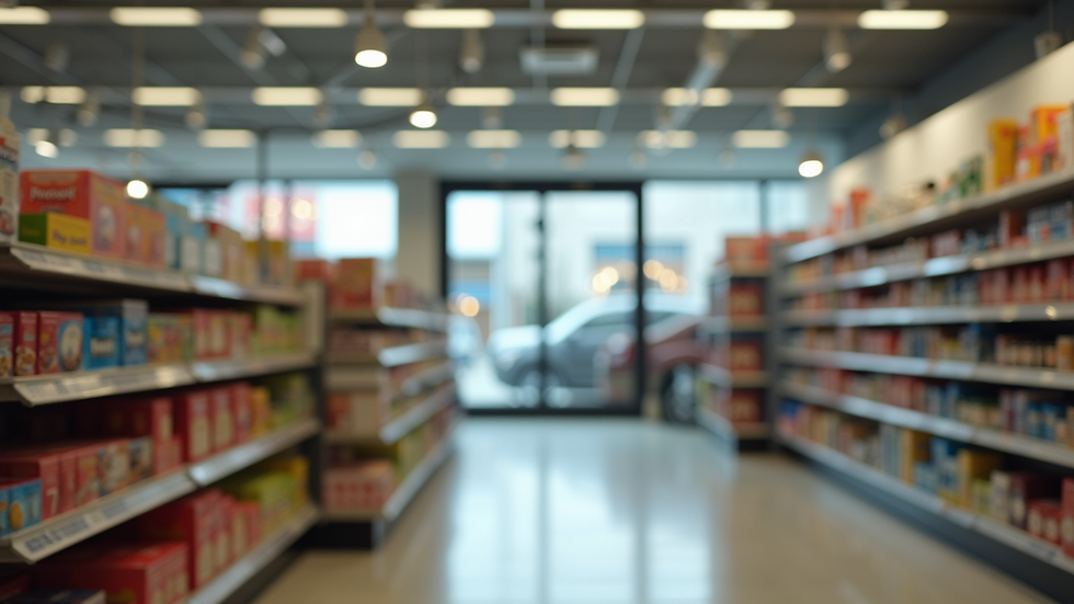 High angle view of a retail store with various return policies displayed