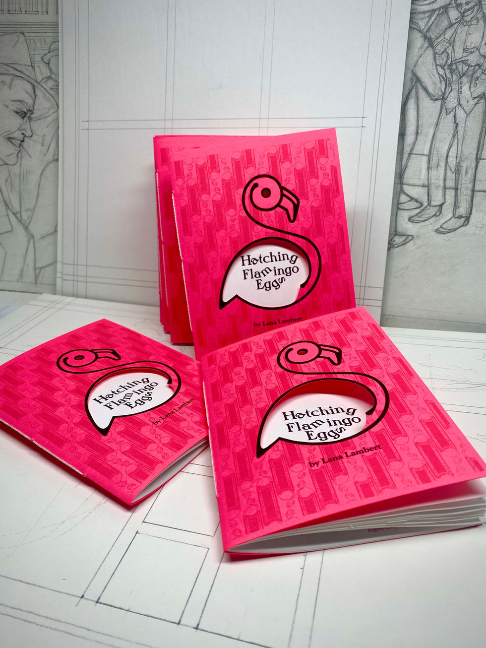 Lana Lambert Hatching Flamingo Egss zine pile wix.jpg