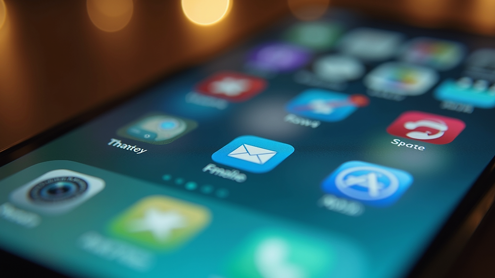Close-up view of a smartphone displaying various app icons