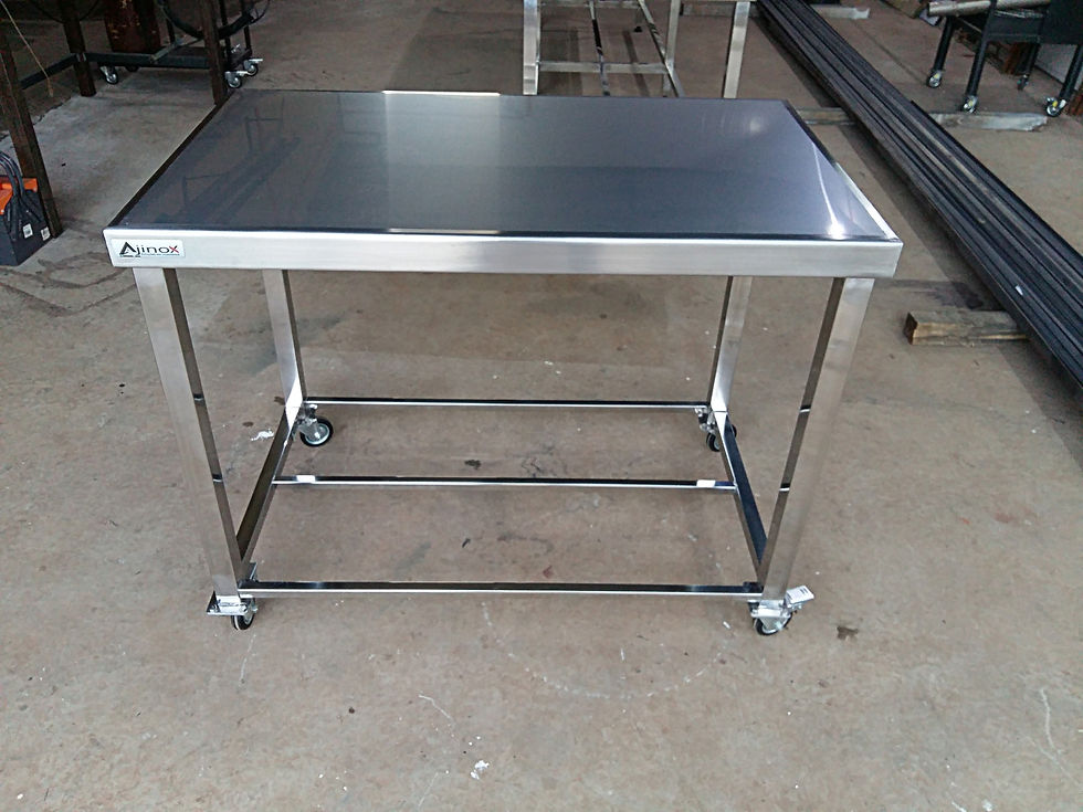 Mesa aço inox 304 plana com rodizio