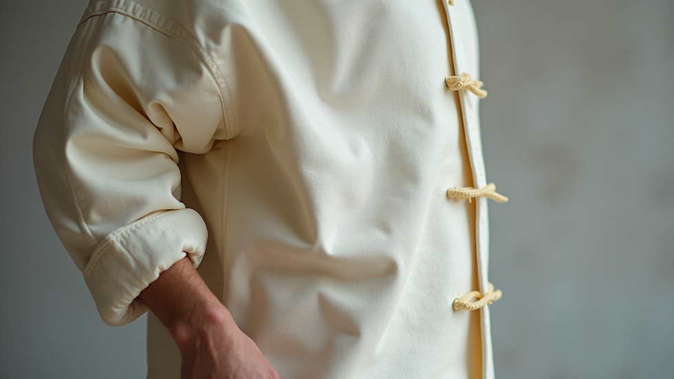 close-up view of Tai Chi uniform fabric texture showing breathable material