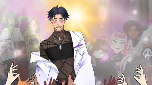 Disaster Date Roulette Nate in front of happy crowd