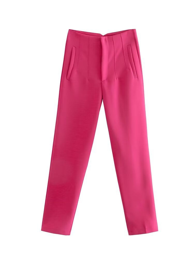 Thumbnail: NINE ZAR High Waist Casual Pants for Women 35 Colors Pure Color Retro Cuffed Sli