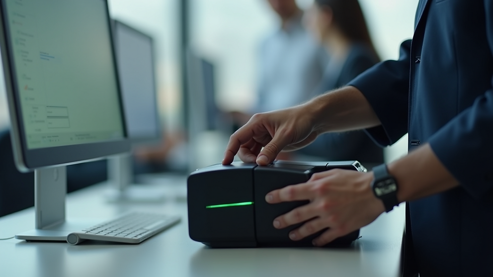 Close-up view of a biometric scanner used for attendance tracking