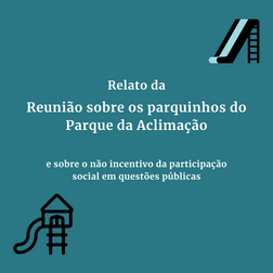 Relato sobre a reunião virtual sobre os Parquinhos do Parque da Aclimação