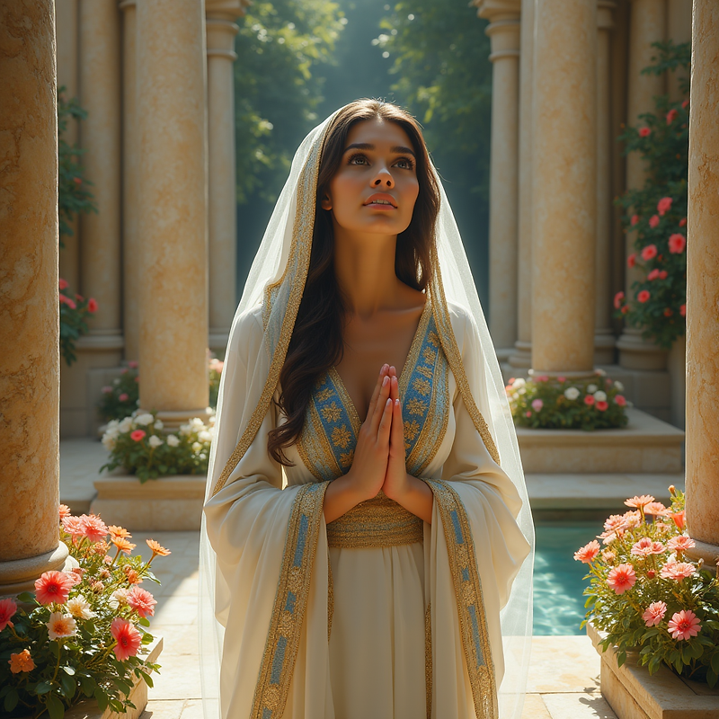 the_biblical_story_of_the_beautiful_esther_praying_to_god_she_is_wearing_a_bright_white_tu