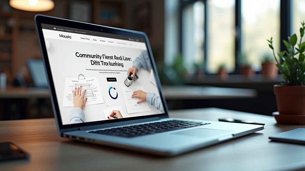 Eye-level view of a modern website design on a laptop screen