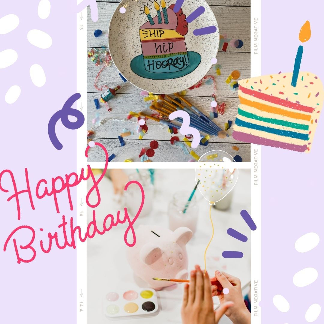 Kids painting pottery at a birthday party, Mobile pottery birthday party East Valley