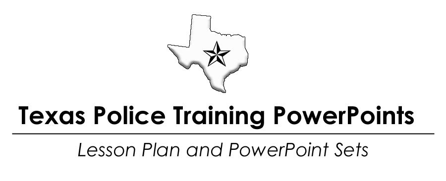 Logo for Texas Police Training PowerPoints with an image of the state of Texas with a star in the middle