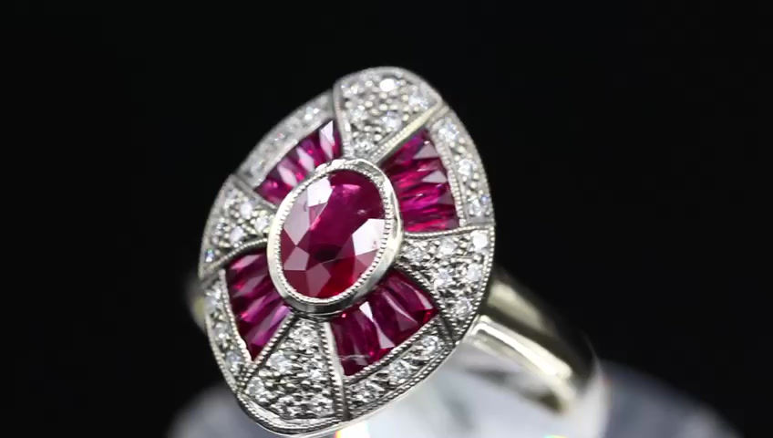 Thumbnail: Antique Reproduction 18k Gold Diamond Ring