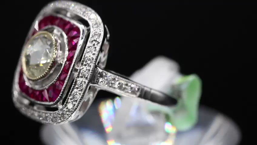 Thumbnail: Antique Reproduction 18k Gold Diamond Ring