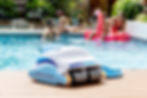Thumbnail: Images of the Robot Pool Cleaner near the swimming pool
