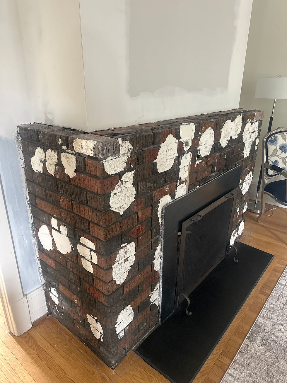 Ruined brick fireplace with heavy tile mortar residue in Port Credit Mississauga