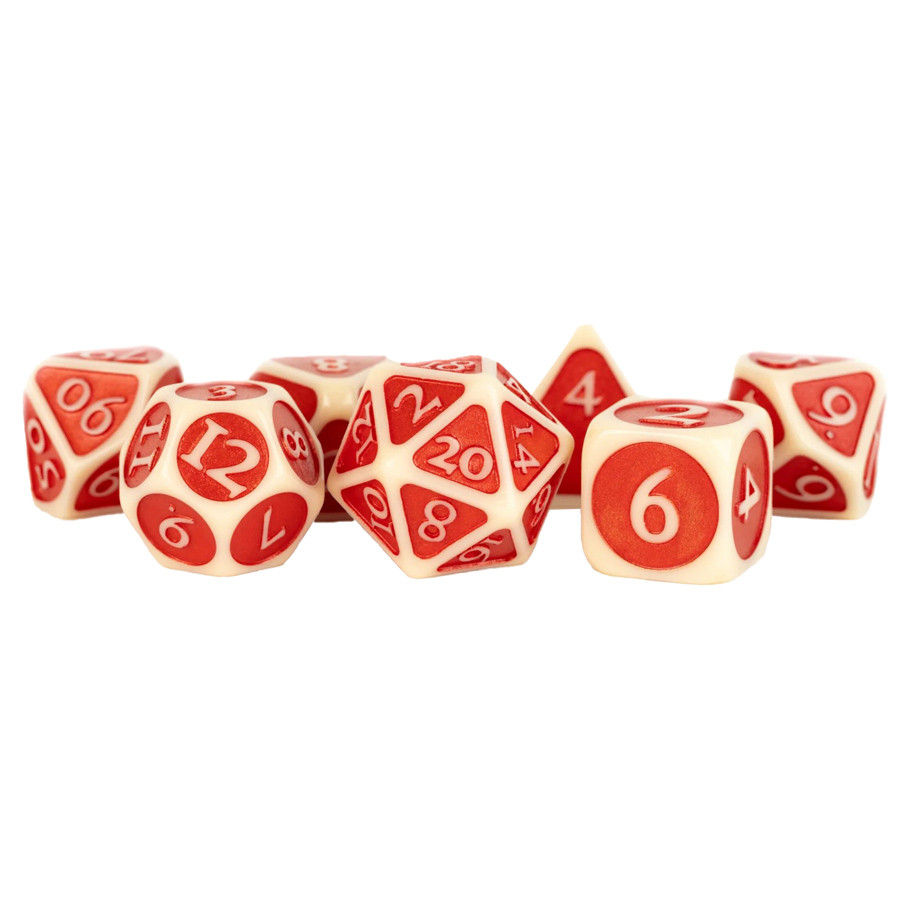 Ivory with Red Enamel Acrylic Polyhedral Dice Set