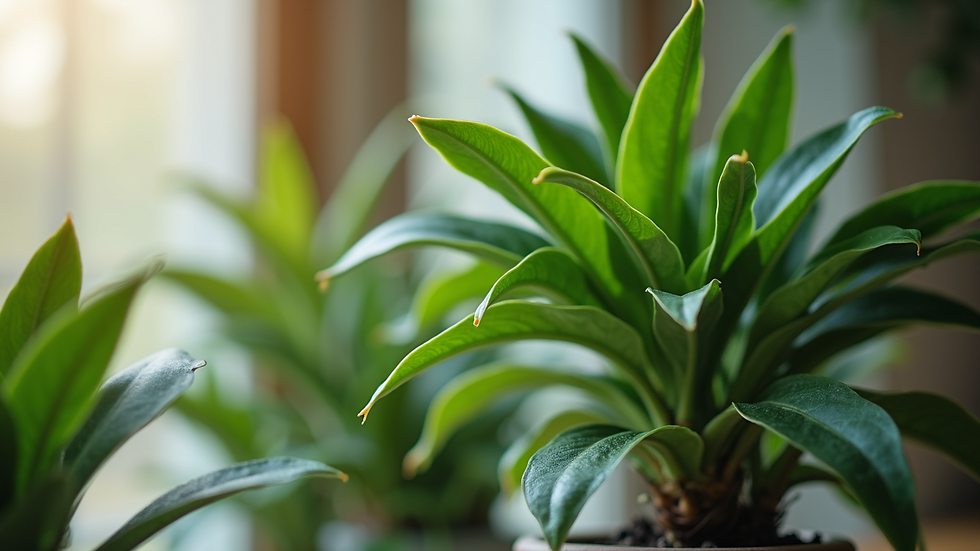 Eye-level view of a well-maintained houseplant with healthy green leaves