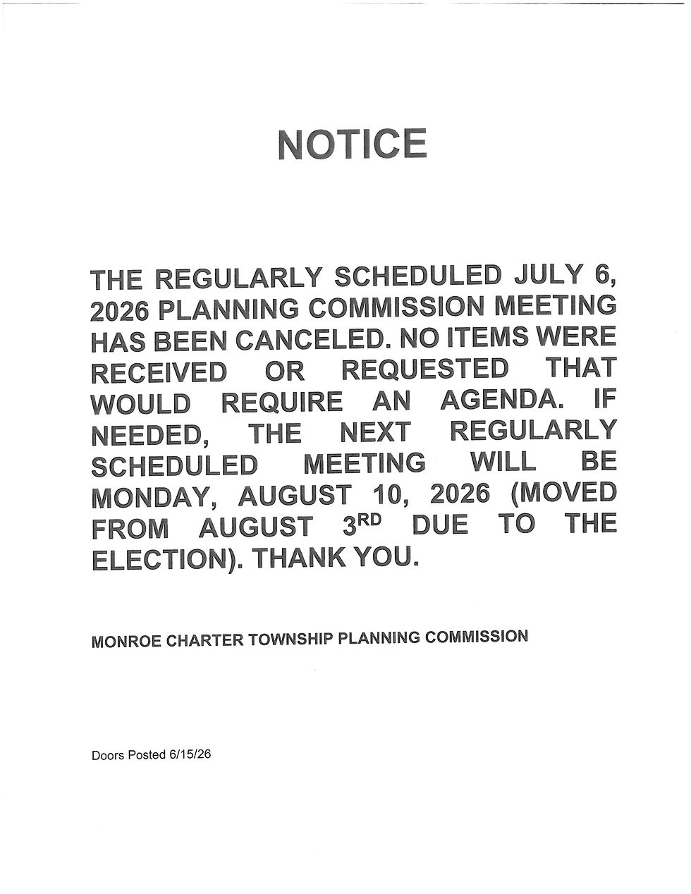 Zoning Board of Appeal Notice of Cancellation
