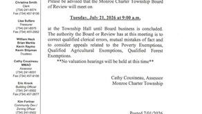 Board of Review Notice of Meeting on 07/21/2026