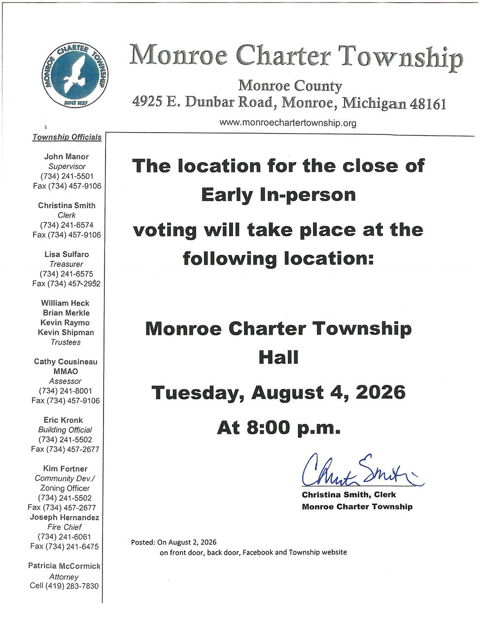 Notice of Early Voting Closure