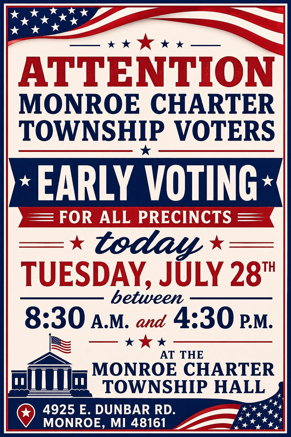 Early Voting Notice for Tuesday, July 28th