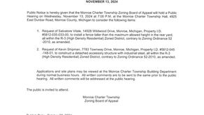 Zoning Board of Appeal Notice of Public Hearing on 11/13/2024
