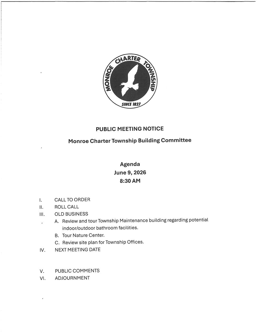 Building Committee Meeting Agenda for 06/09/2026