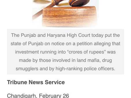 CBI Inv. sought in a matter involving investments by senior Punjab police officials and Drug mafia