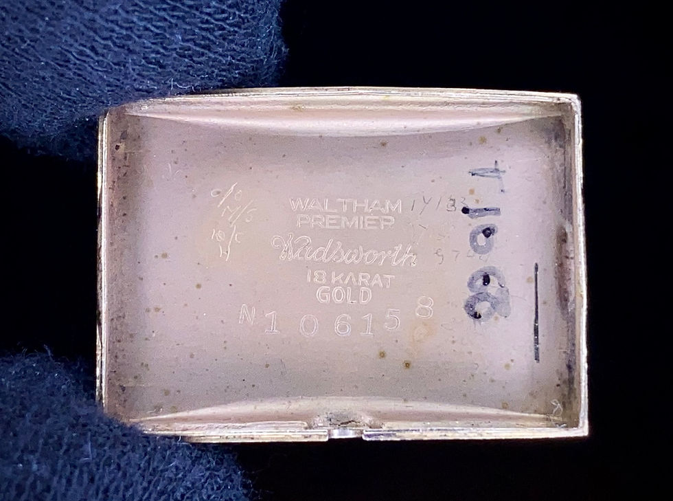 Thumbnail: 1940s Waltham Premier salmon dial 18ct rose gold rectangular watch cal 750