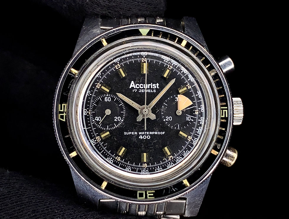Thumbnail: 1960s Accurist Super Waterproof 400 Steel 39mm chronograph diver watch Landeron