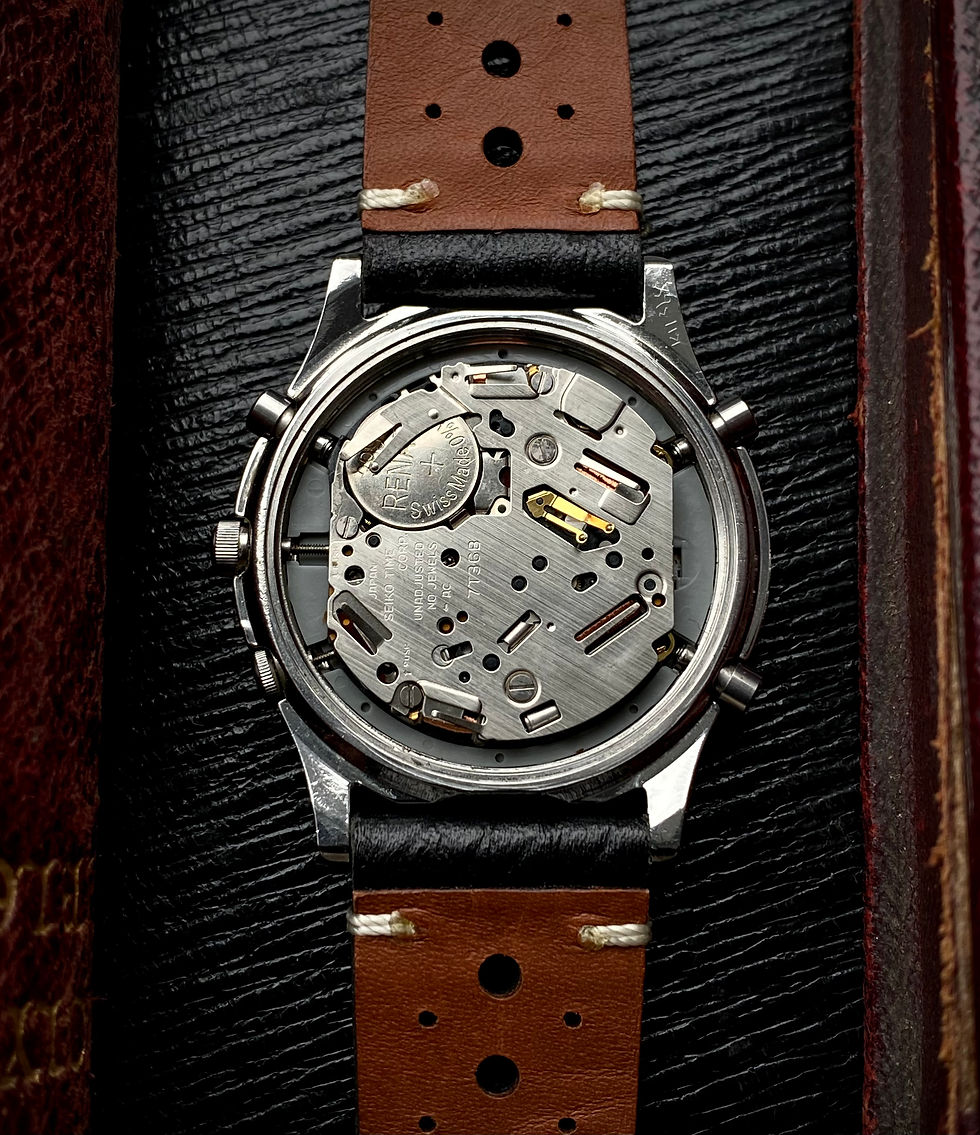 Thumbnail: July 1990 Seiko Meca-Quartz Chronograph Moonphase dark grey dial 7T36-6A1A