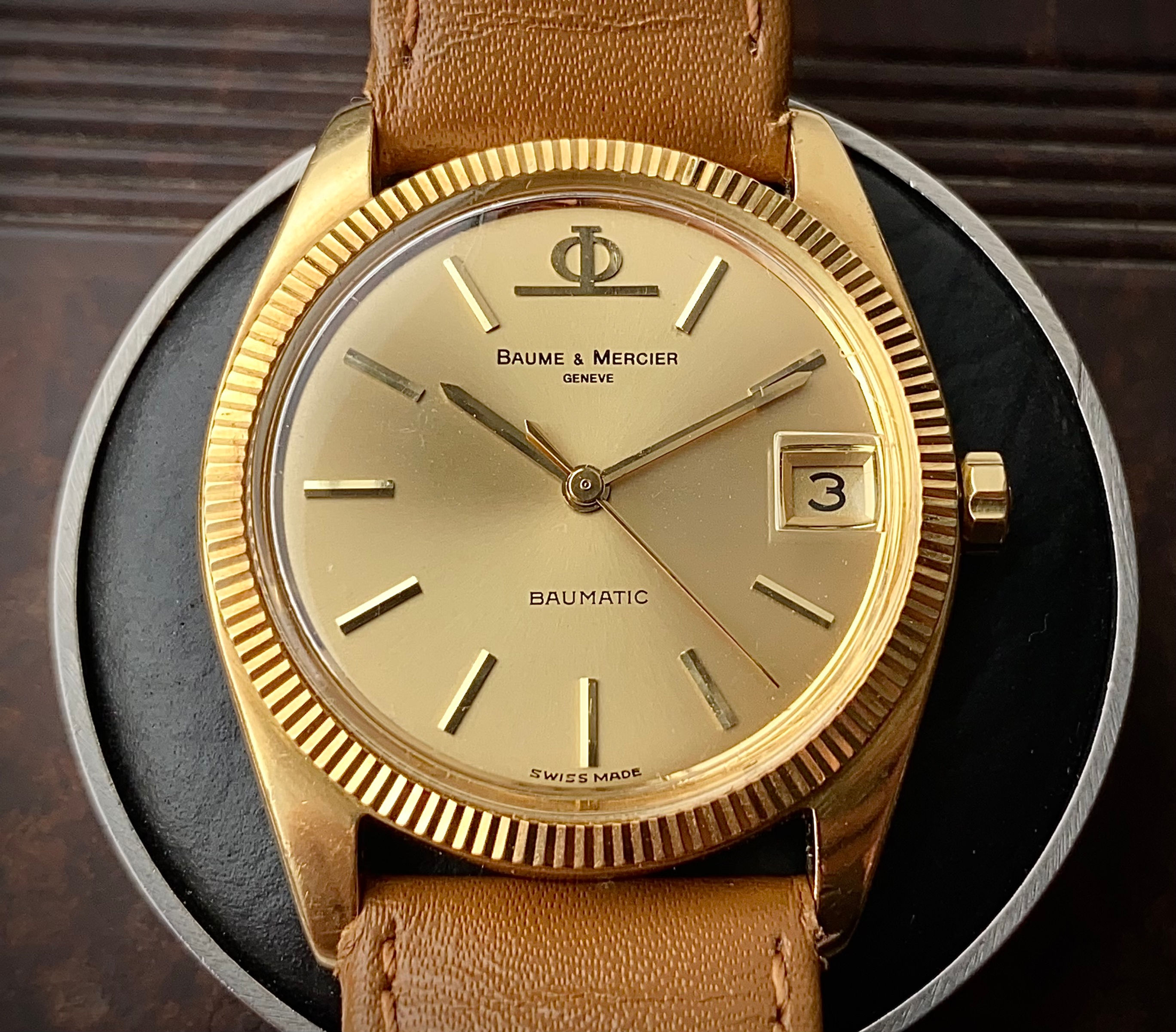1970s 18ct Baume & Mercier Baumatic dress watch, Datejust style, BM 13210 Buren