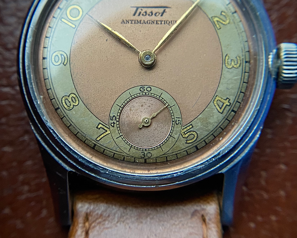 Thumbnail: 1942 Tissot Antimagnetique Salmon & champagne Sector dial watch Tissot 27-3