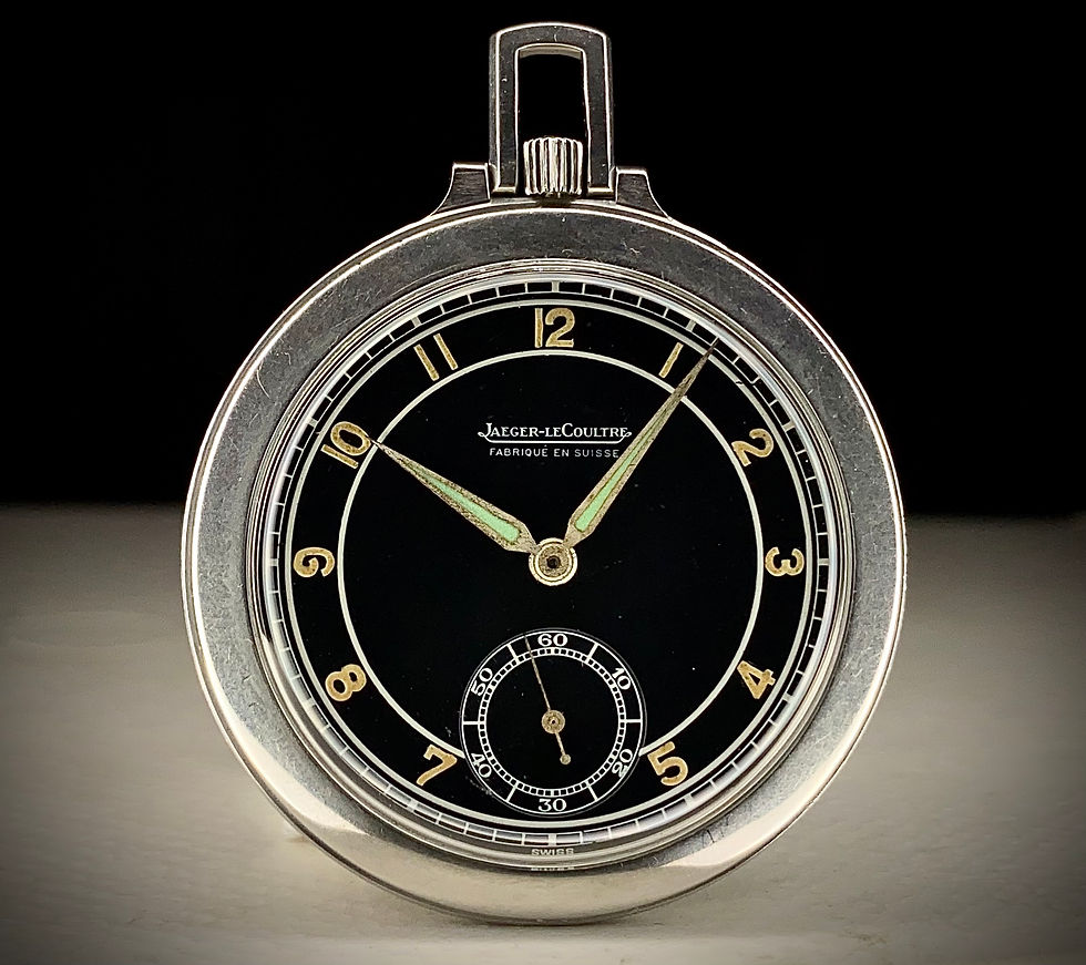 1932 Art Deco Jaeger Le-Coultre Black Sector dial pocket watch stainless cal 415