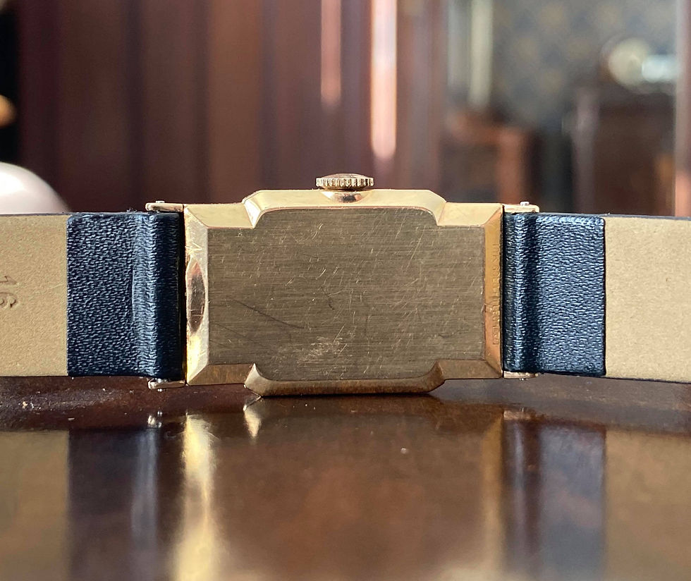 Thumbnail: Vintage Art Deco 1940s 10k GF Rectangular Ollendorff watch, American market