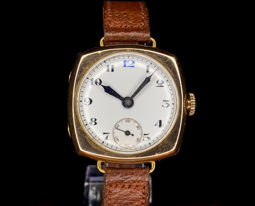 1922 9ct Rose gold 32mm Cushion case watch Arthur George Rendell ...