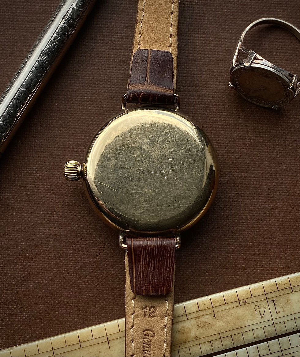 Thumbnail: 1926 9ct gold Borgel cased enamel dial watch coin edge bezel onion crown Pilot